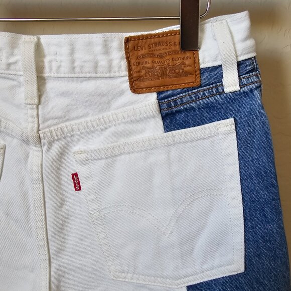 Levi's Premium Two Tone White and Blue Wedgie High Rise Denim Jean Shorts - Picture 10 of 14